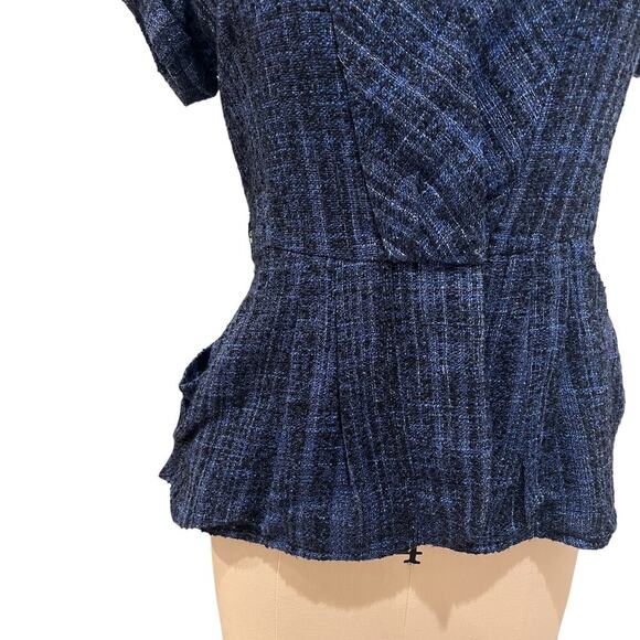 Nanette Lepore Jacket Womens 4 Blue Black Tweed Belted Short Sleeve - Picture 5 of 9